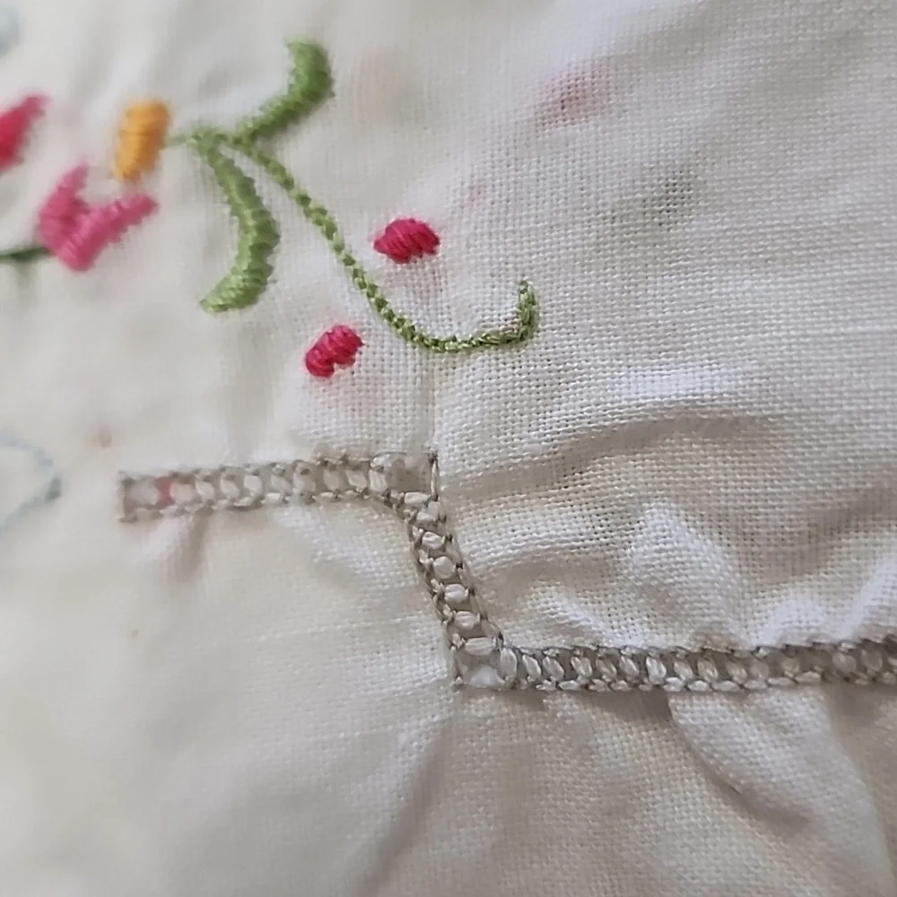 Vintage Handmade Embroidered Tea Towels & Matching Table Runner